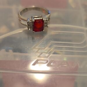 Silver red stone ring